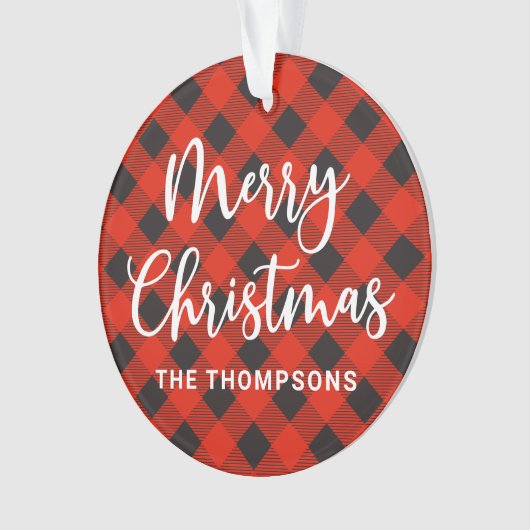 Red Black Buffalo Check Vrolijk Kerstfeest Ornament (voorkant)