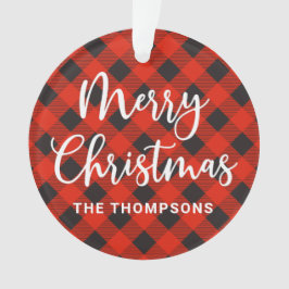 Red Black Buffalo Check Vrolijk Kerstfeest Ornament