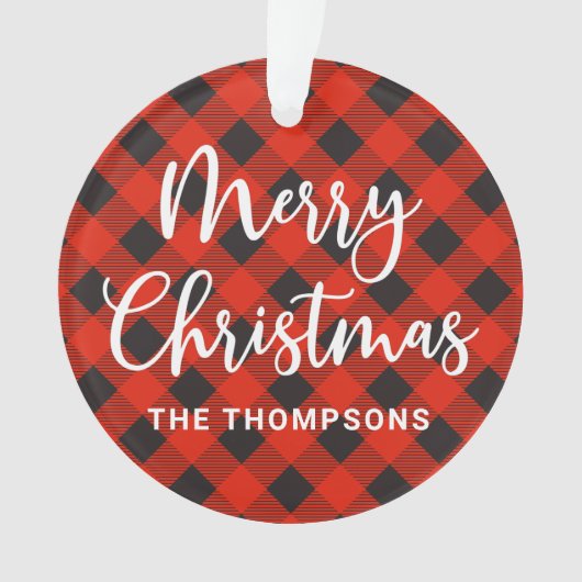 Red Black Buffalo Check Vrolijk Kerstfeest Ornament (voorkant)