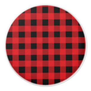 Red Black Buffalo Checker Pset Country Rustic Keramische Knop