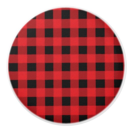 Red Black Buffalo Checker Pset Country Rustic Keramische Knop (Voorkant)