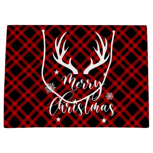 Red Black Buffalo Deer Antlers Kerstmis Groot Cadeauzakje (Voorkant)
