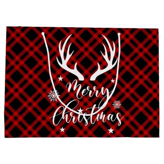 Red Black Buffalo Deer Antlers Kerstmis Groot Cadeauzakje (Achterkant)