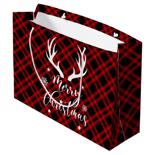 Red Black Buffalo Deer Antlers Kerstmis Groot Cadeauzakje (Achterkant Gekanteld)