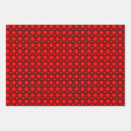 Red Black Buffalo Heart Plaid Inpakpapier Vel