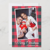 Red Black Buffalo Plaid Aangepaste Foto Kerstmis Kaart (Voorkant)
