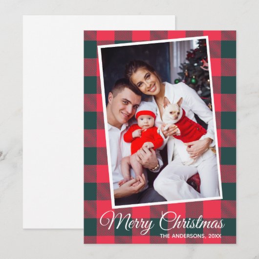 Red Black Buffalo Plaid Aangepaste Foto Kerstmis Kaart (Voorkant / Achterkant)