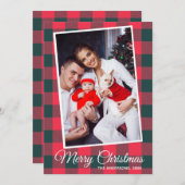 Red Black Buffalo Plaid Aangepaste Foto Kerstmis Kaart (Voorkant / Achterkant)