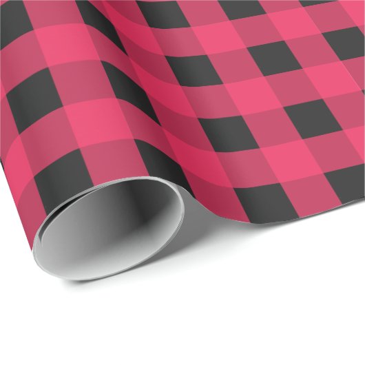 Red Black Buffalo Plaid Check Tartan Patterned Cadeaupapier (Rol Hoek)