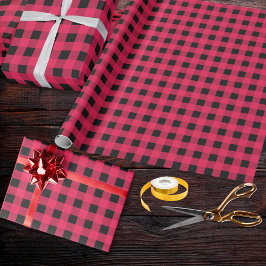 Red Black Buffalo Plaid Check Tartan Patterned Cadeaupapier