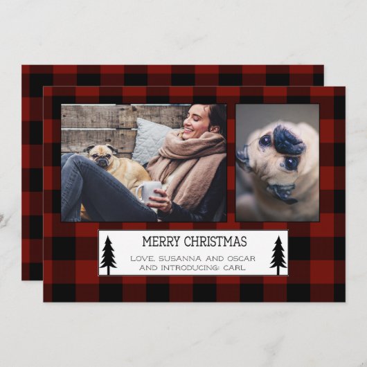 Red Black Buffalo Plaid Check Vakantie Kaart (Voorkant / Achterkant)