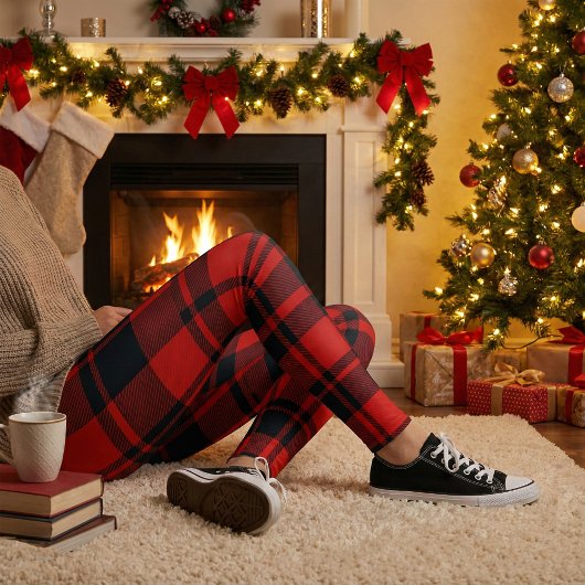 Red Black Buffalo Plaid Christmas Holiday Leggings