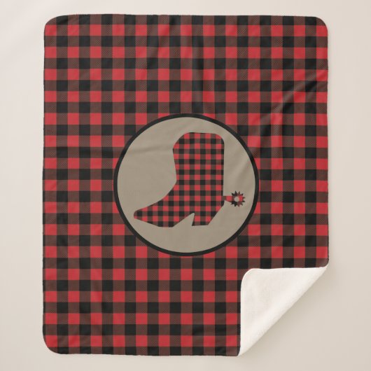 Red Black Buffalo Plaid Cowboy Boot Sherpa Deken (Voorkant)