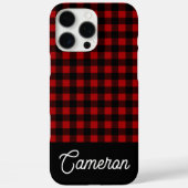 Red & Black Buffalo Plaid Custom Name Case-Mate iPhone Case (Achterkant)