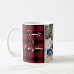 Red Black Buffalo Plaid Familie Quote Naam Foto Koffiemok