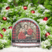 Red & Black Buffalo Plaid Family Photo Christmas Sneeuwbol (Kerstmis)