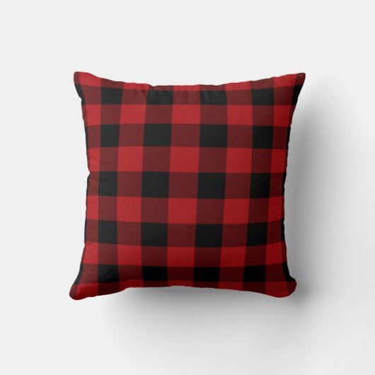 Red Black Buffalo Plaid Geruit Rustiek Kussen (Achterkant)