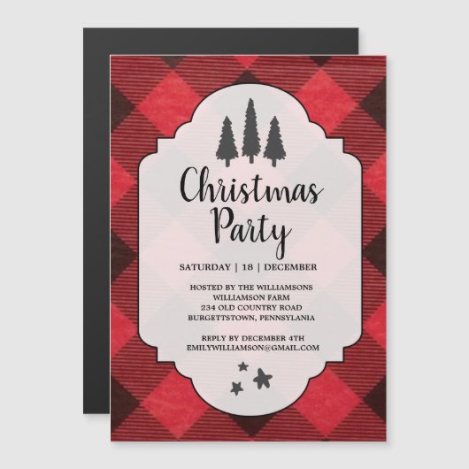 Red Black Buffalo Plaid Kerstfeest magneet (Voorkant / Achterkant)