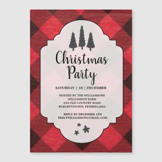 Red Black Buffalo Plaid Kerstfeest magneet (Voorkant)