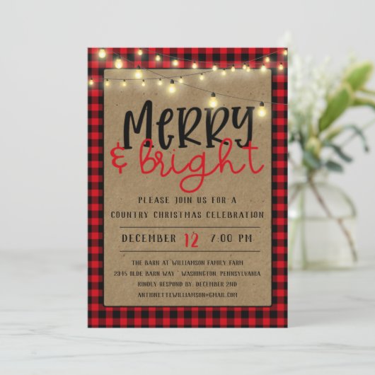 Red Black Buffalo Plaid Kraft kerstfeest in Amster Kaart (Staand voorkant)