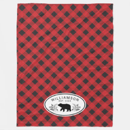 Red Black Buffalo Plaid Lumberjack Beer Monogram Fleece Deken