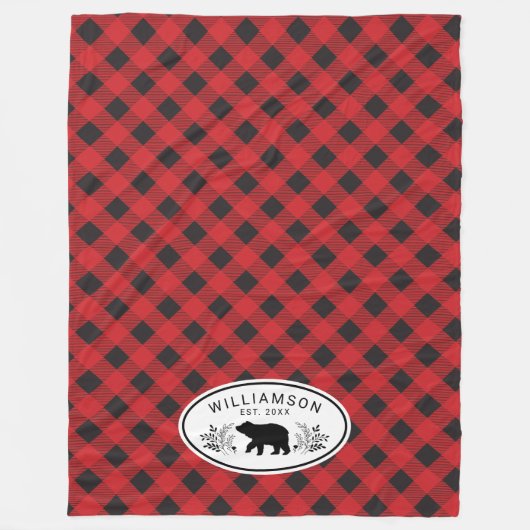 Red Black Buffalo Plaid Lumberjack Beer Monogram Fleece Deken (Voorkant)