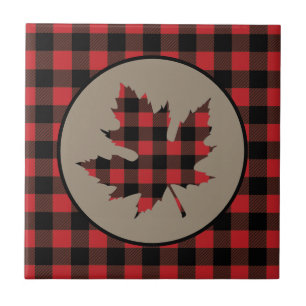 Red Black Buffalo Plaid Maple Leaf Tegel Tegeltje