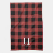 Red Black Buffalo Plaid Monogram Holiday Theedoek (Verticaal)