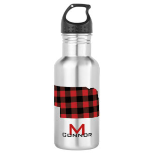 Red Black Buffalo Plaid Nebraska Monogram Waterfles