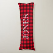 Red & black buffalo plaid pattern personalized lichaamskussen (Voorkant Verticaal)