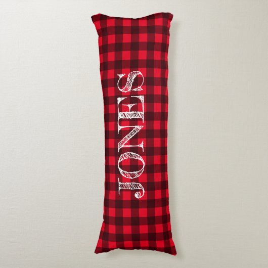 Red & black buffalo plaid pattern personalized lichaamskussen (Voorkant Verticaal)