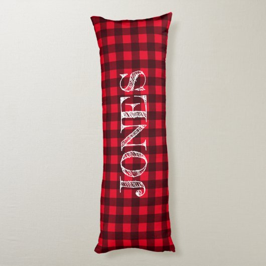 Red & black buffalo plaid pattern personalized lichaamskussen (Achterkant (Verticaal))