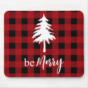 Red Black Buffalo Plaid Pine Tree Holiday Muismat
