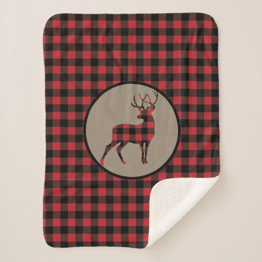Red Black Buffalo Plaid Standing Buck Deer Sherpa Deken (Voorkant)