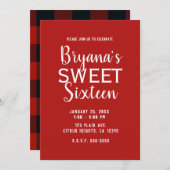 Red & Black Buffalo Plaid Sweet 16 Verjaardagsfees Kaart (Voorkant / Achterkant)