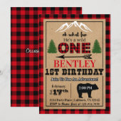 Red Black Buffalo Plaid Verjaardagsfeestje Uitnodi Kaart (Voorkant / Achterkant)