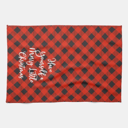 Red Black Buffalo Plaid Vrolijk Kerstfeest Theedoek (Horizontaal)