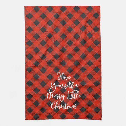 Red Black Buffalo Plaid Vrolijk Kerstfeest Theedoek (Verticaal)