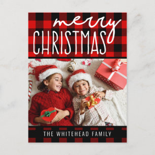 Red Black Buffalo Plaid Vrolijke Kerstfoto Feestdagenkaart