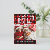 Red Black Buffalo Plaid Vrolijke Kerstfoto Feestdagenkaart (Staand voorkant)