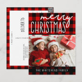 Red Black Buffalo Plaid Vrolijke Kerstfoto Feestdagenkaart (Voorkant / Achterkant)
