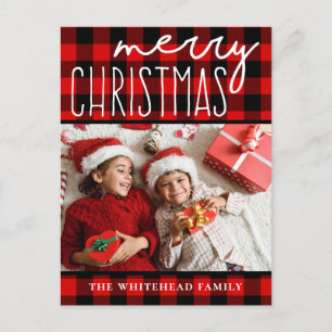 Red Black Buffalo Plaid Vrolijke Kerstfoto Feestdagenkaart