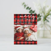 Red Black Buffalo Plaid Vrolijke Kerstfoto Feestdagenkaart (Staand voorkant)