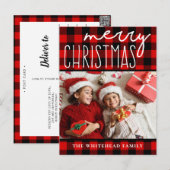 Red Black Buffalo Plaid Vrolijke Kerstfoto Feestdagenkaart (Voorkant / Achterkant)