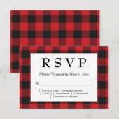 Red Black Buffalo Play Wedding RSVP Kaartje (Voorkant / Achterkant)