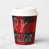 Red Black Buffalo Pset Checkered Merry Kerstmis Papieren Bekers (Achterkant)