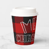 Red Black Buffalo Pset Checkered Merry Kerstmis Papieren Bekers (Voorkant)