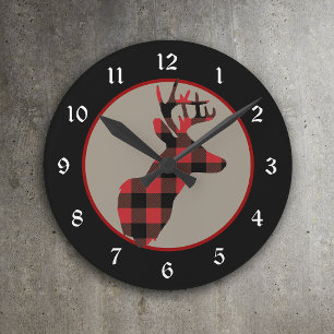 Red Black Buffalo Pset Deer Head Ronde Klok