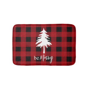 Red Black Buffalo Pset Evergreen Tree be Merry Badmat