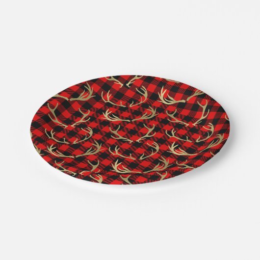 Red & Black Buffalo Pset & Gold Deer Antlers Papieren Bordje (Gekanteld)